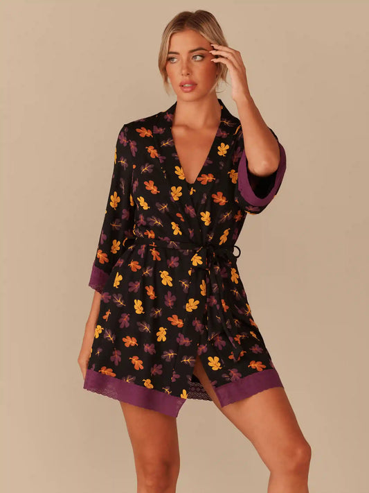 UltraModal™ Lace Trim Robe | Fall Leaves