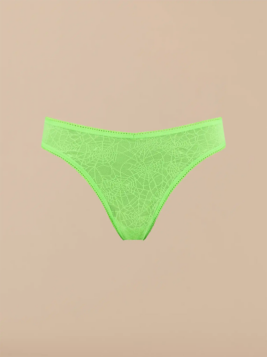 All Over Lace V-Front Thong - New | Limeade Webs