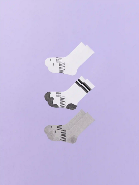 Essential Crew Sock 3-Pack | White/Heather Grey/White Stripe Pack