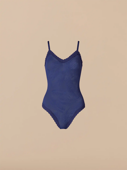All Over Lace V-Neck Bodysuit | Navy Feather